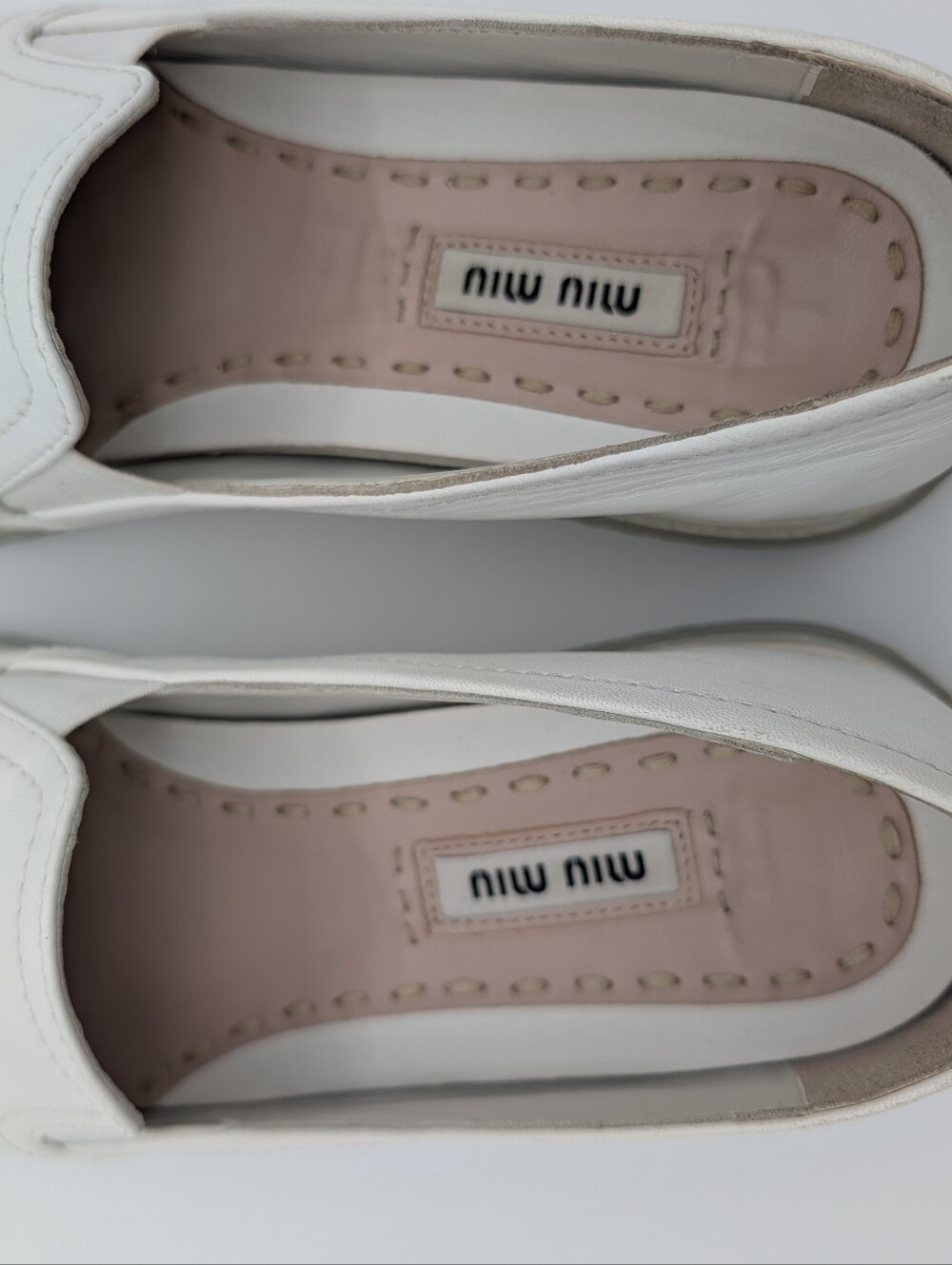 Miu Miu Silver Tip Toe White Leather Slip-on Loafers Sneakers EU 38 US 8 - Picture 6 of 10
